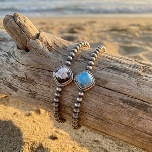 One left!  Golden Hills!! Navajo Pearl Sterling Silver stretch bracelet.